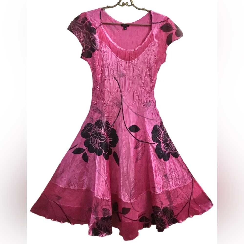 Komarov crinkle-pleated satin A-line with sheer panels